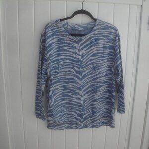 VINTAGE Bis Gene Ewing Blouse Top Women's Blue Distressed Vintage Animal Print